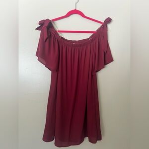 Peach Love California Off-Shoulder Wine Mini Dress